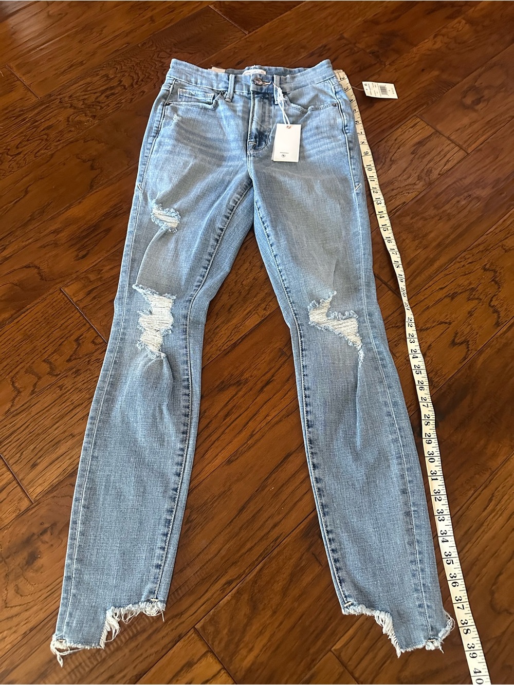 Good American Good Legs Crop Light Blue Distressed Skinny Jeans